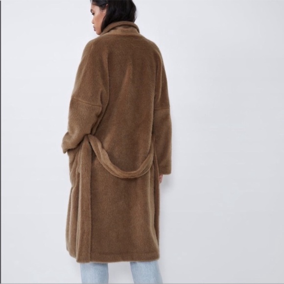 ZARA Faux Fur Teddy Tie Waist Coat Camel Small - Picture 13 of 16